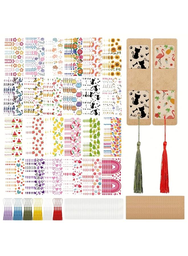 96PCS Acrylic Bookmark Set With Colored Tassels DTF Stickers DIY Jewelry Craft Style 4 - Image 1